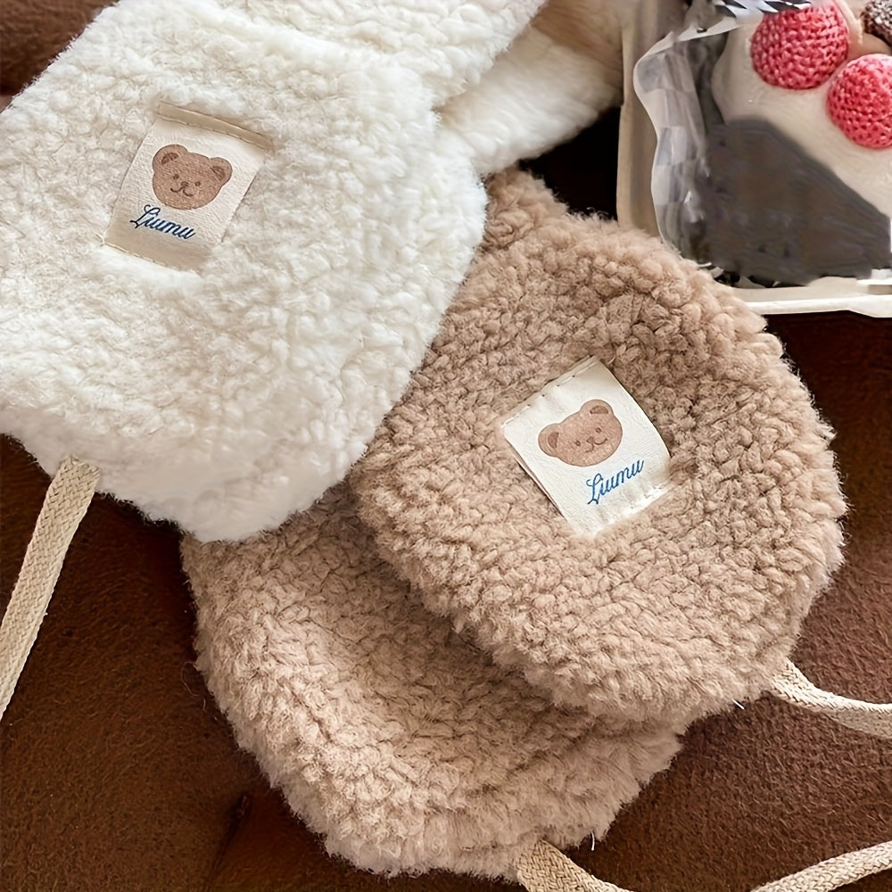 Warm Beige Teddy Bear Ear Warmers for Women