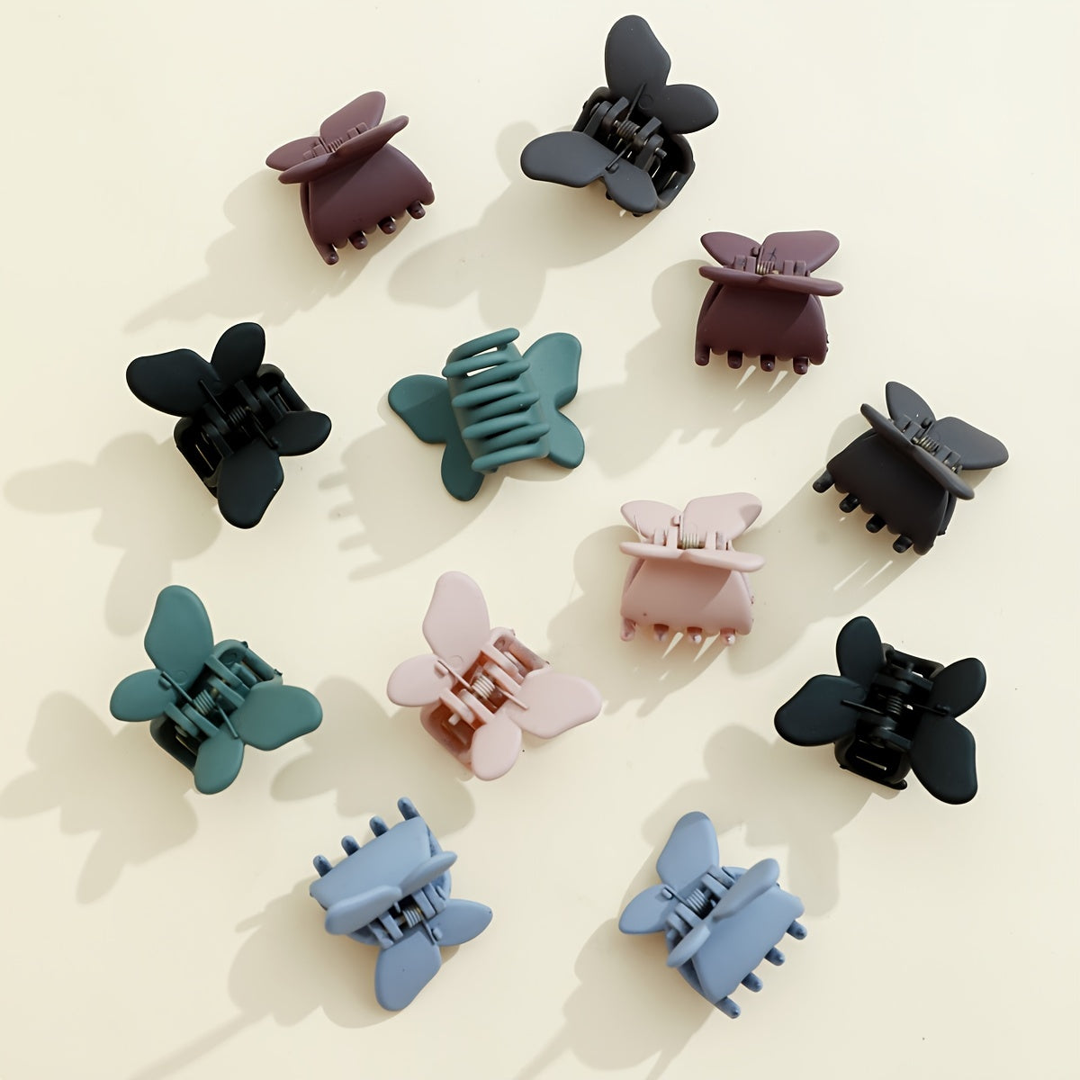 12pcs Matte Mini Butterfly Shape Hair Claw Plastic Shark Claw Hair Accessories