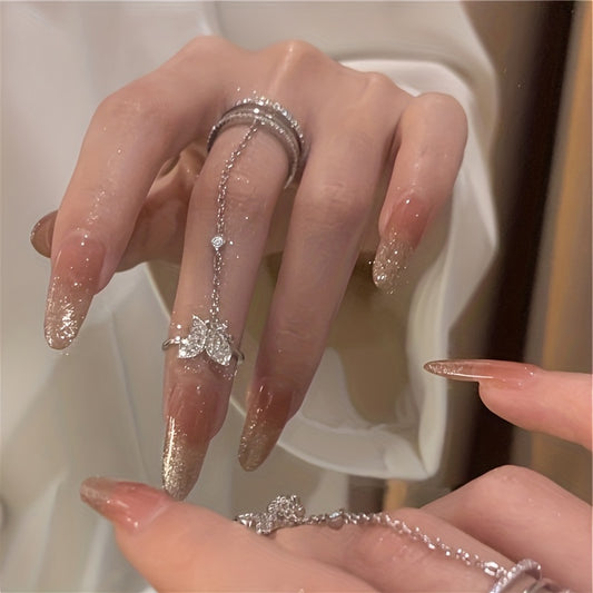Butterfly Chain Open Ring Rhinestone Jewelry Y2K