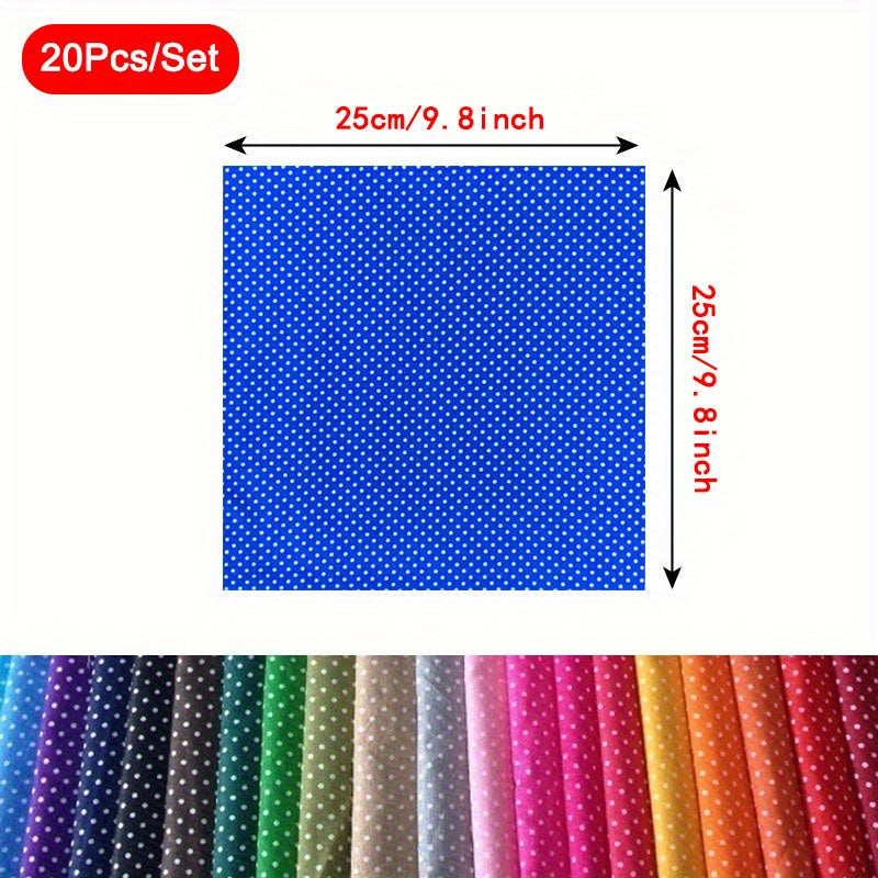 20pcs Multicolor Polka Dot Cotton Fabric Patchwork Cloth for DIY Crafting