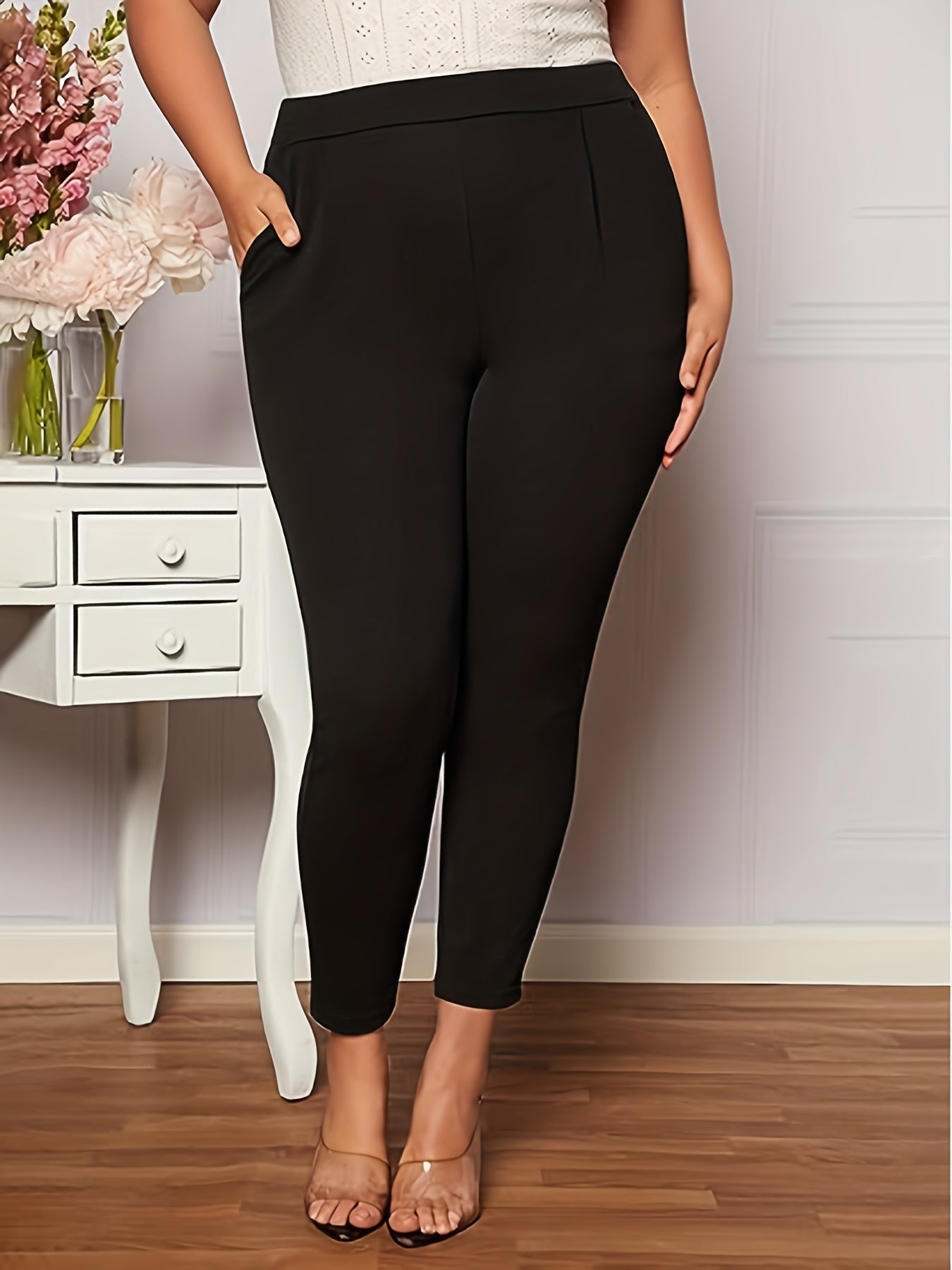Women's Plus Solid High Rise Skinny Trousers