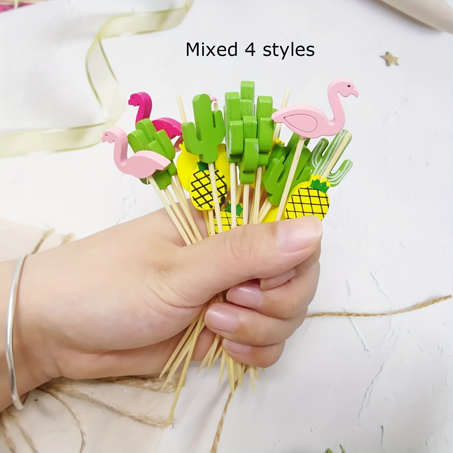 100pcs Luau Cocktail Sticks Bulk Party Fruit Skewers Bamboo Appetizer Toothpicks