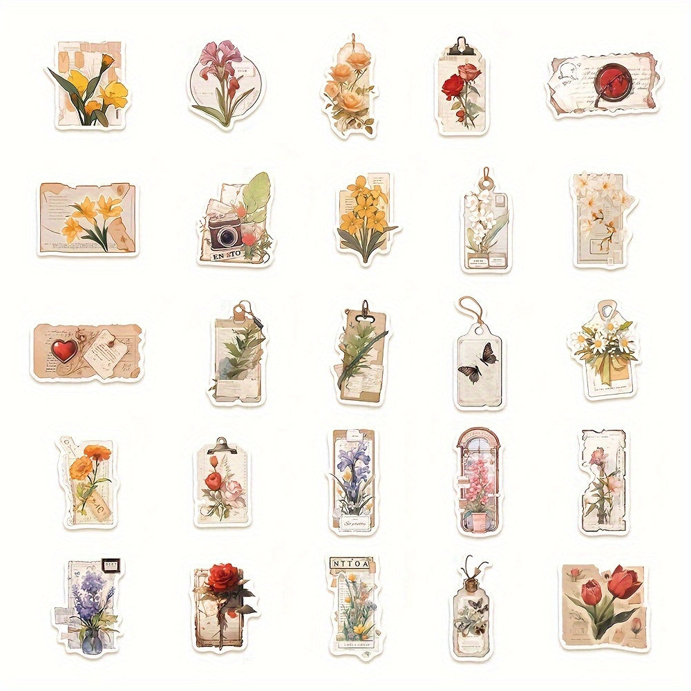 50pcs Flower Time Series Phone Case Stickers Waterproof DIY Decoration