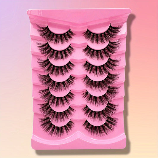 7 Pairs 3D Silk False Eyelashes Slender Wispy Lashes 16 18mm