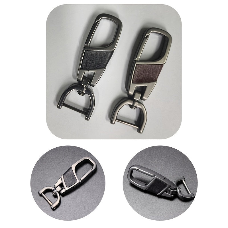 Leather Metal Keychain Alloy Key Chain DIY 360 Degrees for Car Motorcycle Home