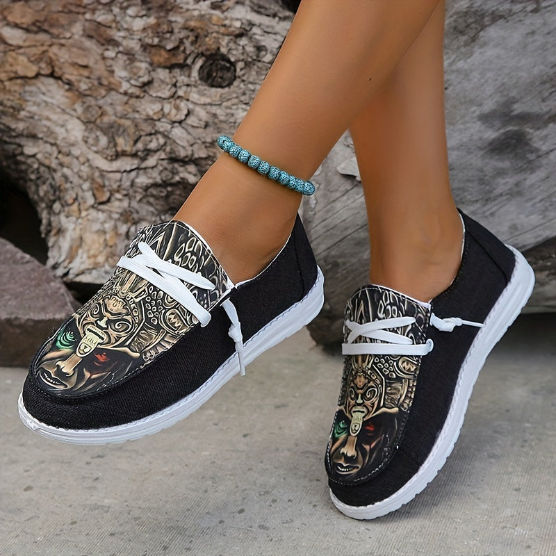 Women's Printed Canvas Lace Up Shoes Lightweight Low Top Sneakers