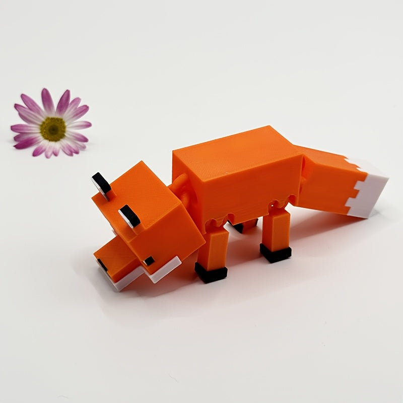 3D Printed Pixel Fox Statue - Vibrant Orange - Perfect Gift for Gamers