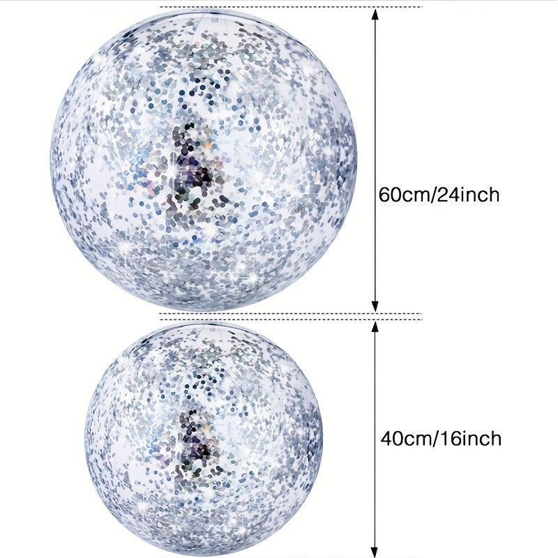 PVC Inflatable Sequin Beach Ball Water Pool Toy Transparent Glitter