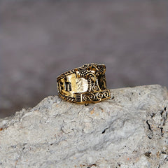 Thor's Hammer Ring Nordic Viking Good Luck Sign Verse Ring For Men