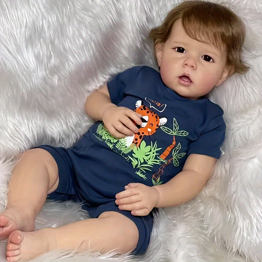 Realistic 19 Inch Doll with Soft Fabric Skin and Hand Rooted Hair
