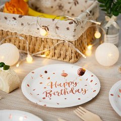 25pcs Happy Birthday Tableware Rose Golden Paper Plates Napkins