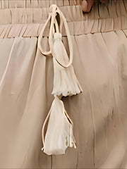  Solid Frill Trim Drawstring Wide Leg Pants