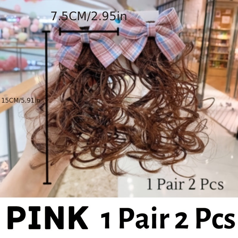 2pcs Curly Wig With Bow Hairpins for Girls
