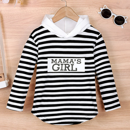 Girls' Striped & Letter Print Hoodie Top