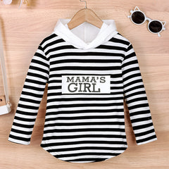Girls' Striped & Letter Print Hoodie Top