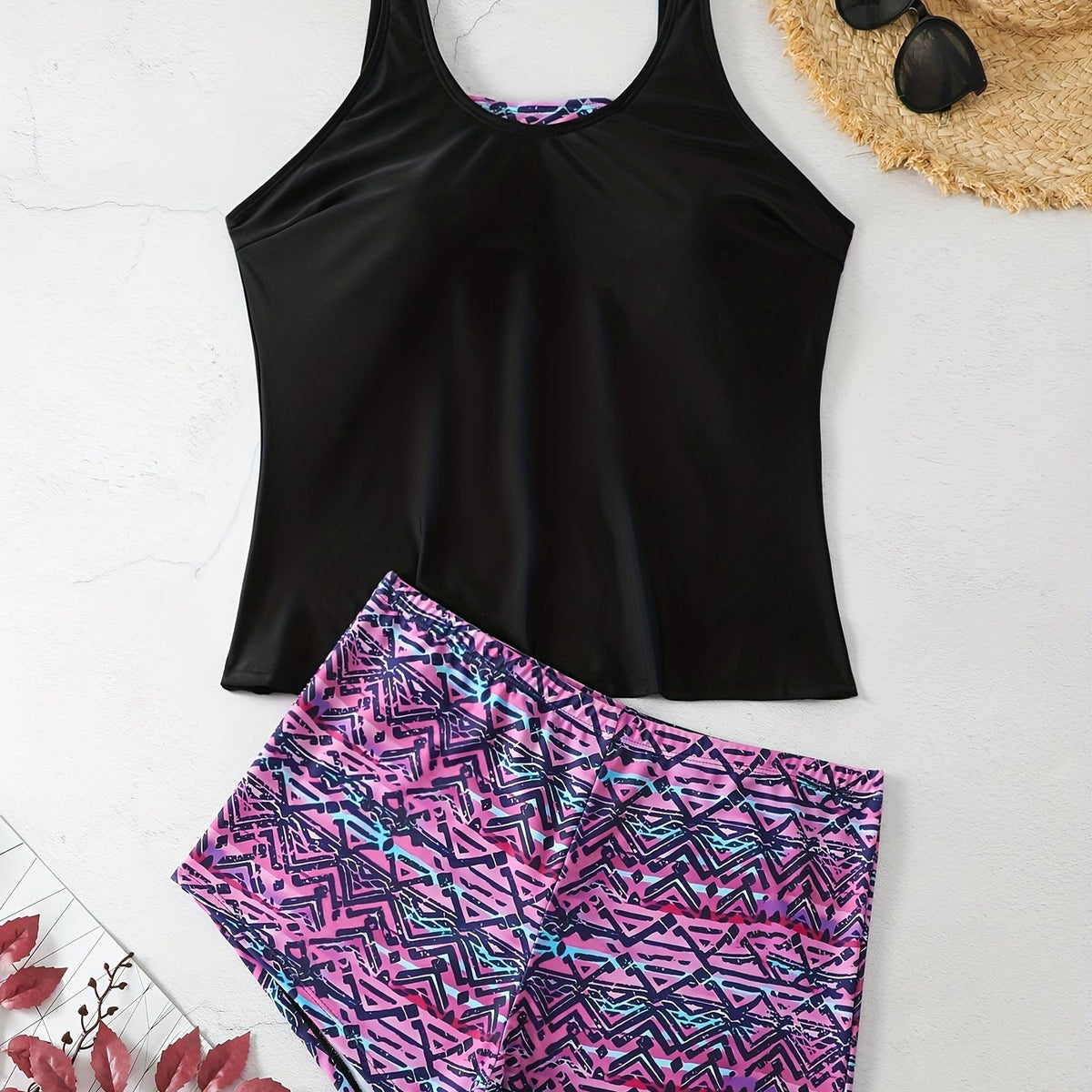  Geo Print Tankini Set & Shorts Swimsuit