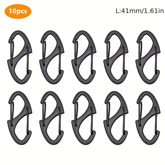 10pcs Stainless Steel S Type Carabiner Keychain Hooks With Lock