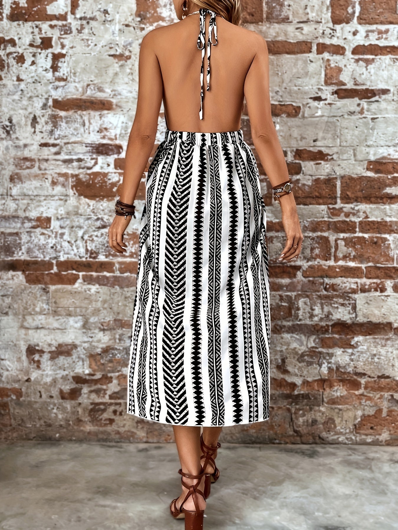 Halter Neck Vacation Dress Sleeveless Split Thigh Slim Waist