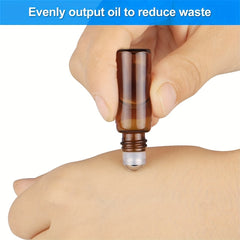 10pcs 10ml Amber Glass Roller Bottles With Stainless Steel Roller Balls And Caps