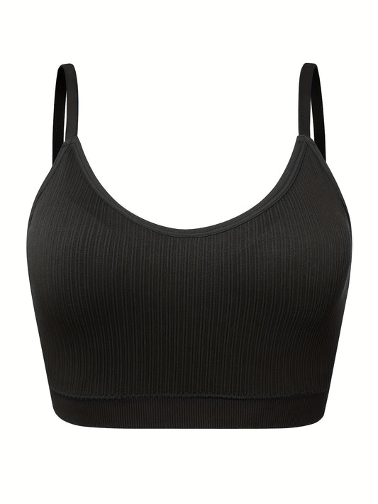 Plus Size Wireless Ribbed Sports Bra - Comfortable Breathable Bralette