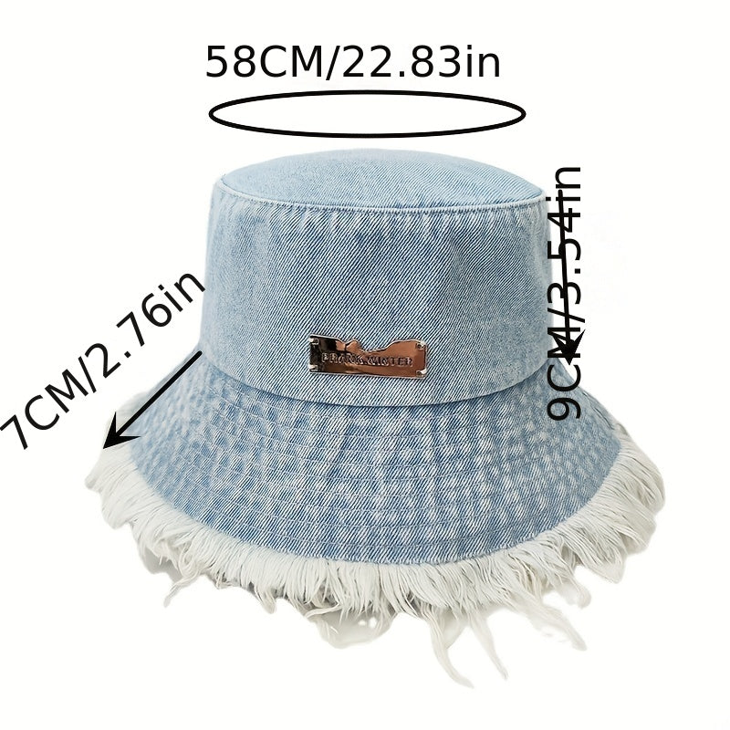 Distressed Denim Bucket Hat Sunshade Cap for Women
