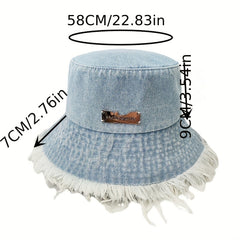 Distressed Denim Bucket Hat Sunshade Cap for Women