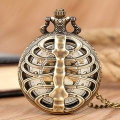 Vintage Hollow Skeleton Pocket Watch Large Dial Quartz Thin Chain Men