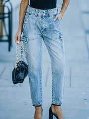 Women's Button Fly High Waist Cargo Jeans
