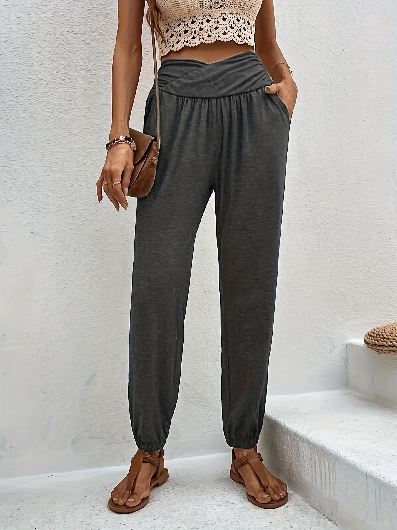 Women's Plus Tummy Control Jogger Trousers With Pockets