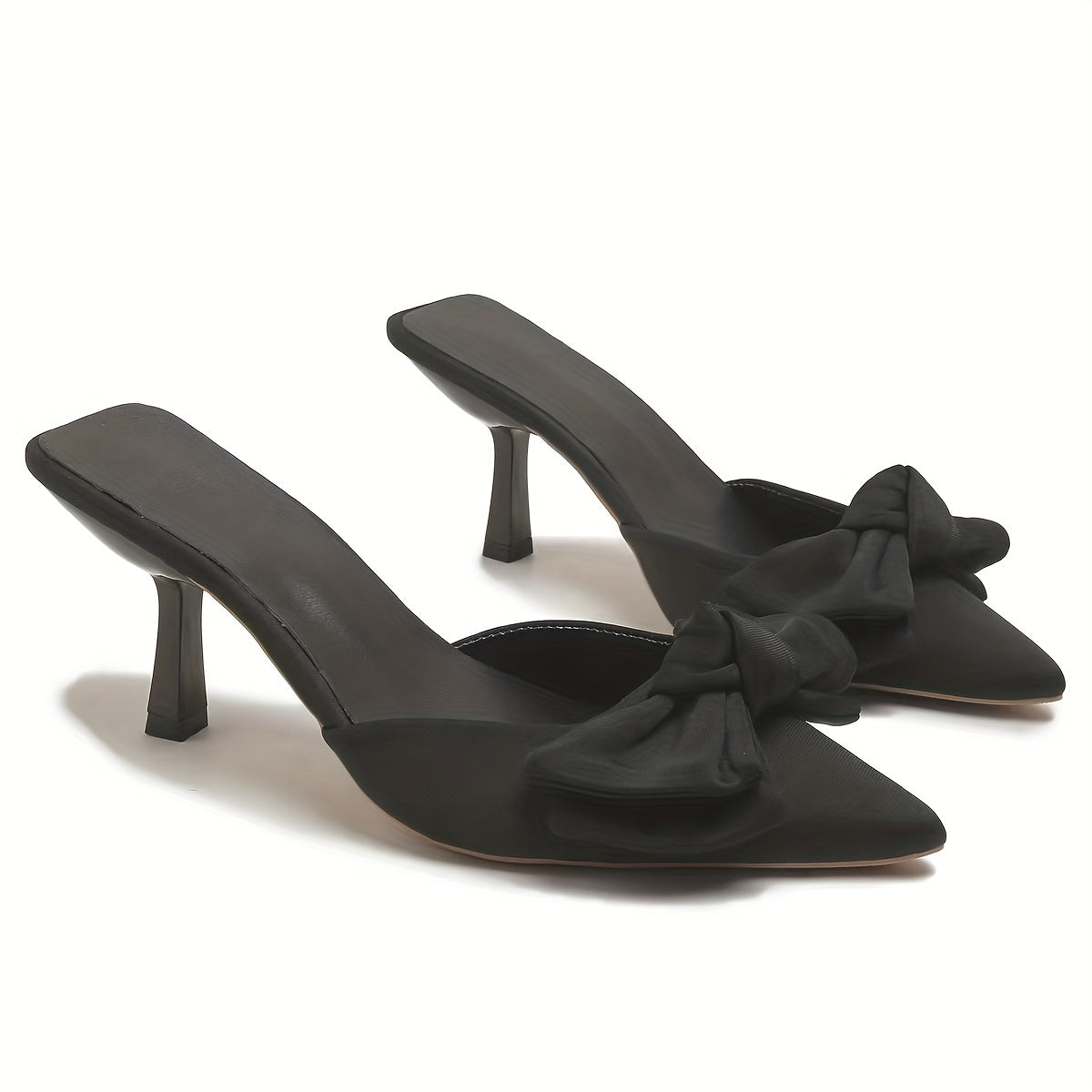 Women's Bowknot Kitten Heels Satin Mule Sandals