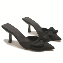 Women's Bowknot Kitten Heels Satin Mule Sandals