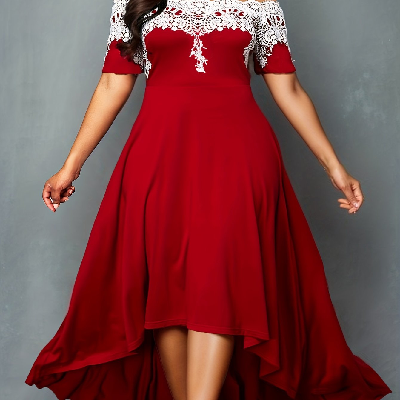  Casual Dress Women's Plus Colorblock Lace Off Shoulder Maxi Dress