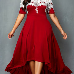  Casual Dress Women's Plus Colorblock Lace Off Shoulder Maxi Dress