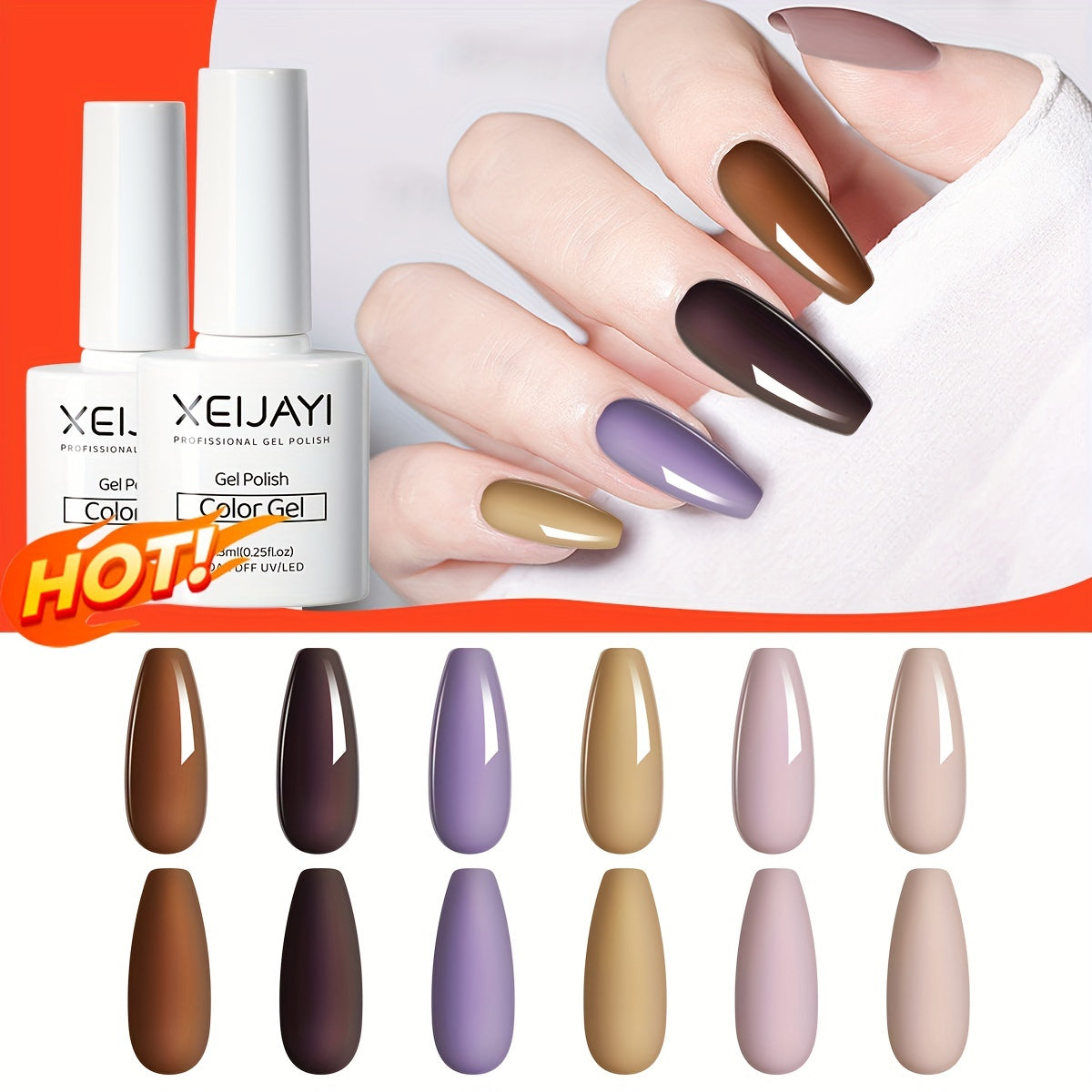 6 Colors Gel Nail Polish Starter Kit Nude Brown Purple Collection