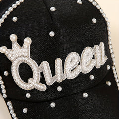 Queen Patch Baseball Cap Faux Pearl Decor Sun Hat Lightweight