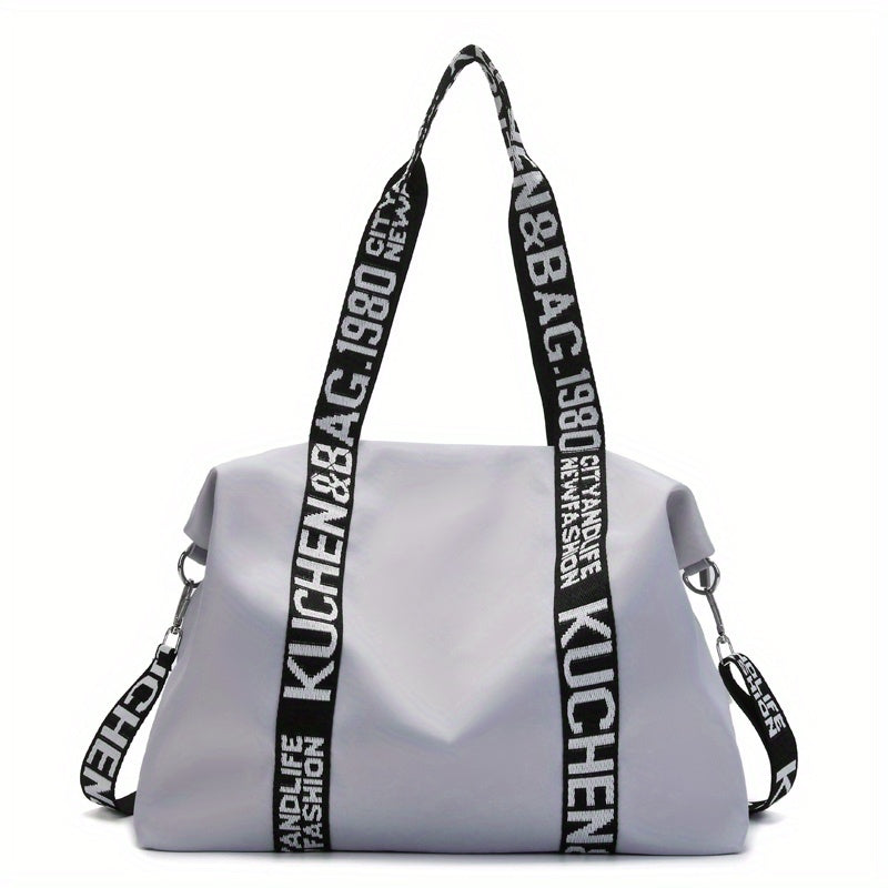 Large Capacity Letter Print Nylon Waterproof Shoulder Bag Travel Duffel