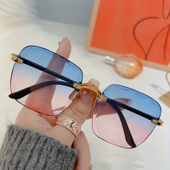Square Rimless Sunglasses UV400 Sun Shades for Summer Beach Travel
