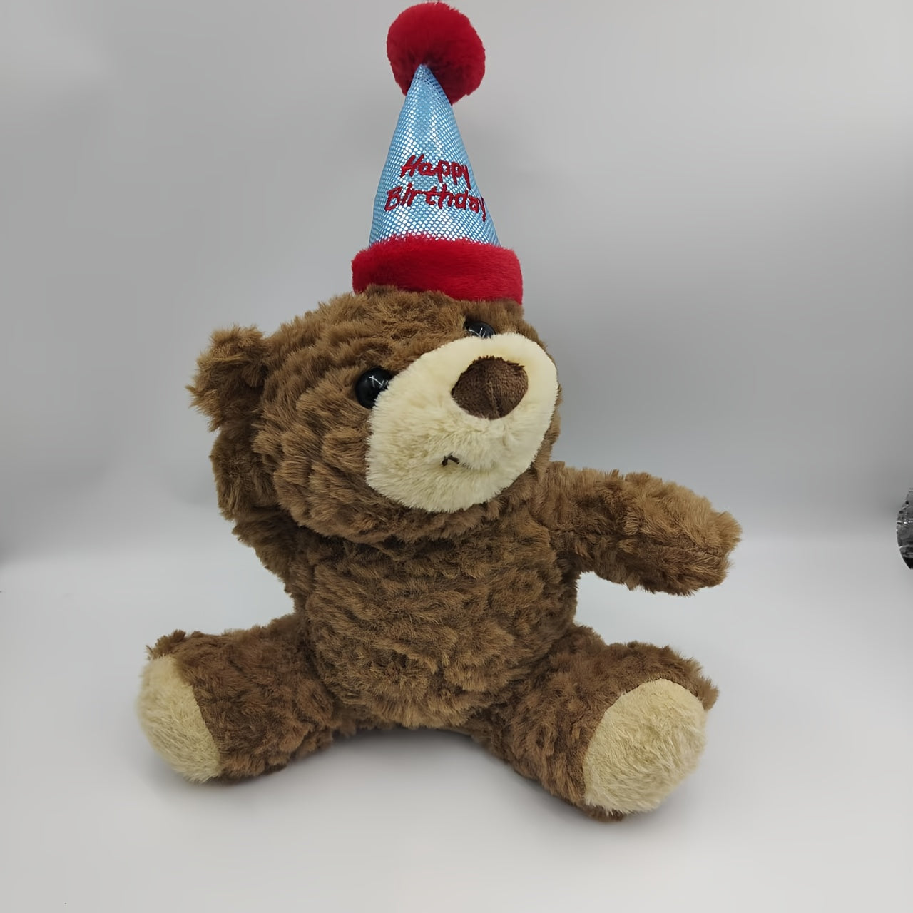 Plush Teddy Bear with Red Ears & Birthday Hat Brown & Tan Stuffed Animal Toy
