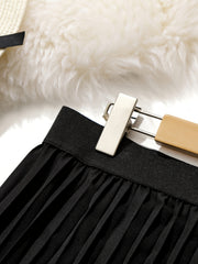  Solid Elastic Waisted A line Swing Skirt