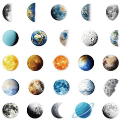 50 Space Themed Transparent Stickers Reusable PET Designs for DIY Decor