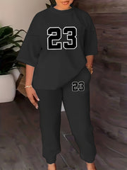 Casual Two Piece Set Crew Neck Tops & Jogger Pants Outfits Women's Clothing