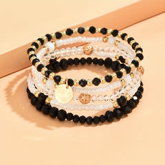 Flat Round Pendant Beaded Bracelet Set 5 Pcs
