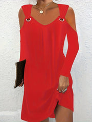  Casual Dress Women's Plus Solid Cold Shoulder Long Sleeve Mini Dress
