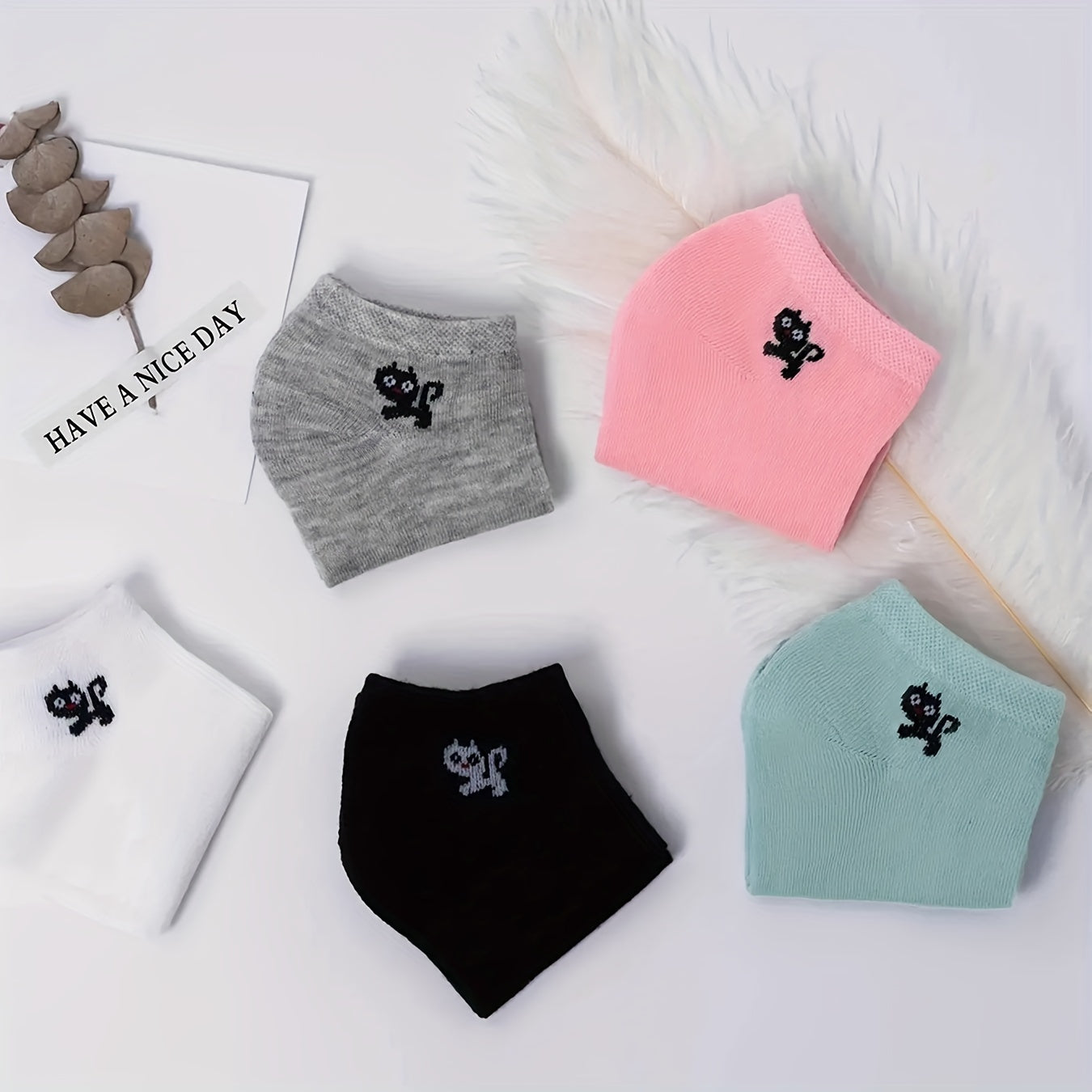 5 Pairs Cute Cat Print Socks for Women