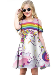 Girls 3D Print Off Shoulder Party Princess Dress