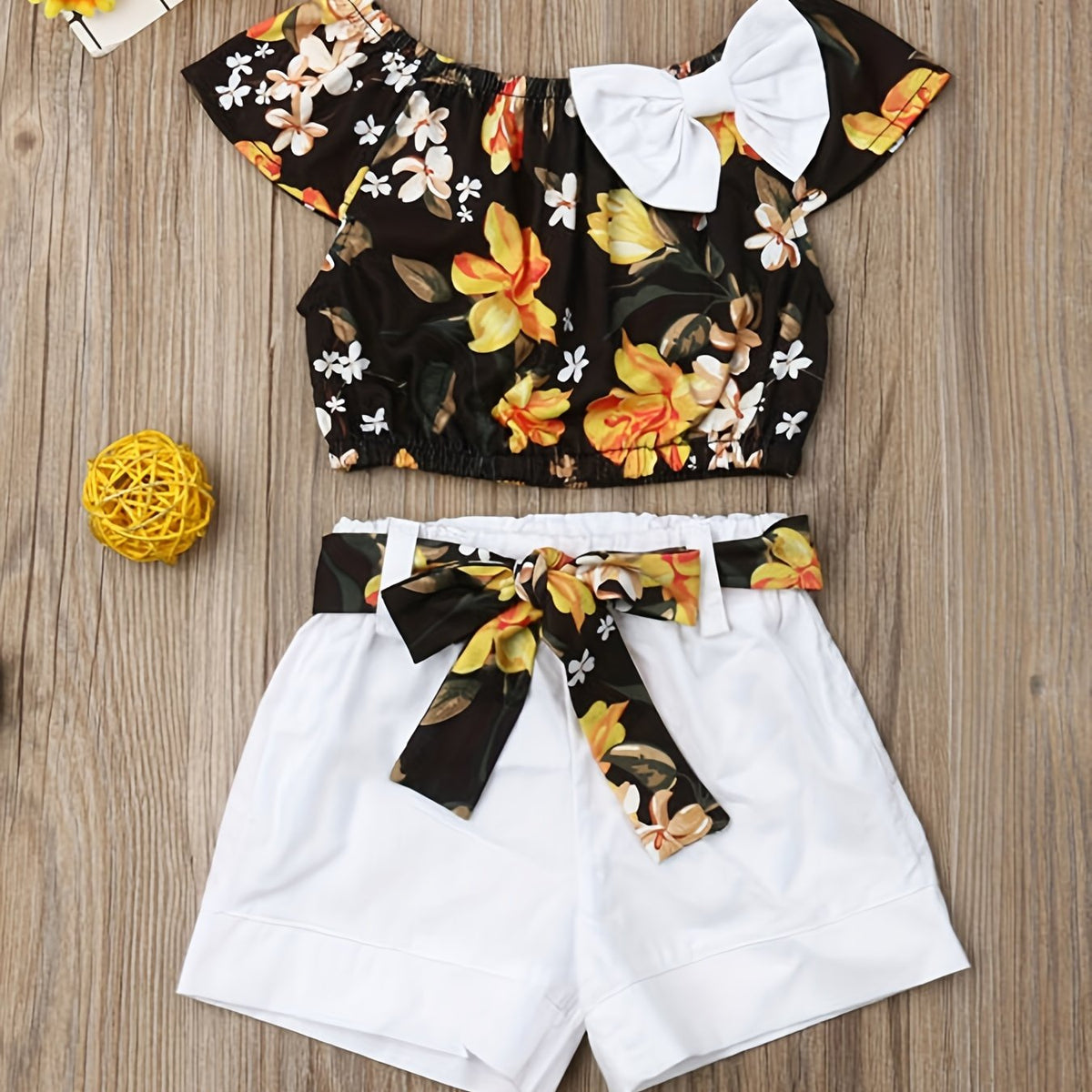 Baby Girls Floral Print Off Shoulder Top & Shorts Set
