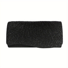 Glitter Ruched Evening Bag Flap Banquet Clutch Purse Women's Bling Handbags