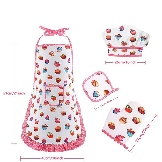 Kids Pretend Kitchen Toy Apron Baking Tool Set Mini Cake Apron