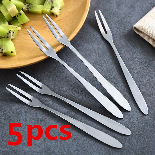 5PCS Stainless Steel Fruit Fork Dessert Fork Portable Small Cake Stick