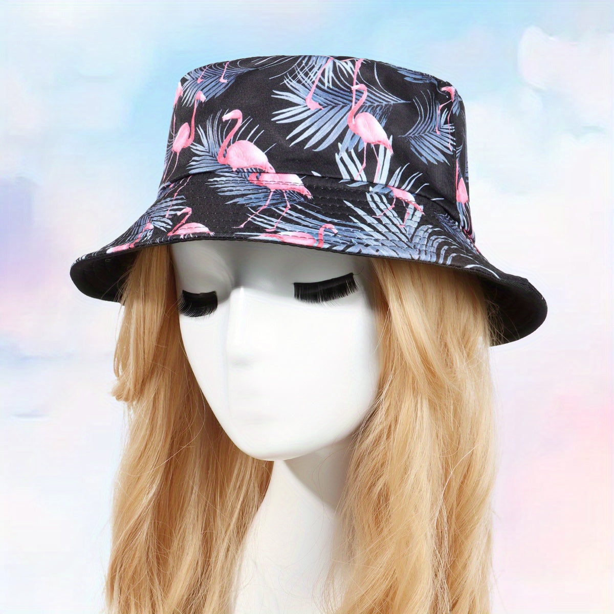 Flamingo Branch Bucket Hat Reversible Cartoon Print Basin Hat Sunscreen Fisherma